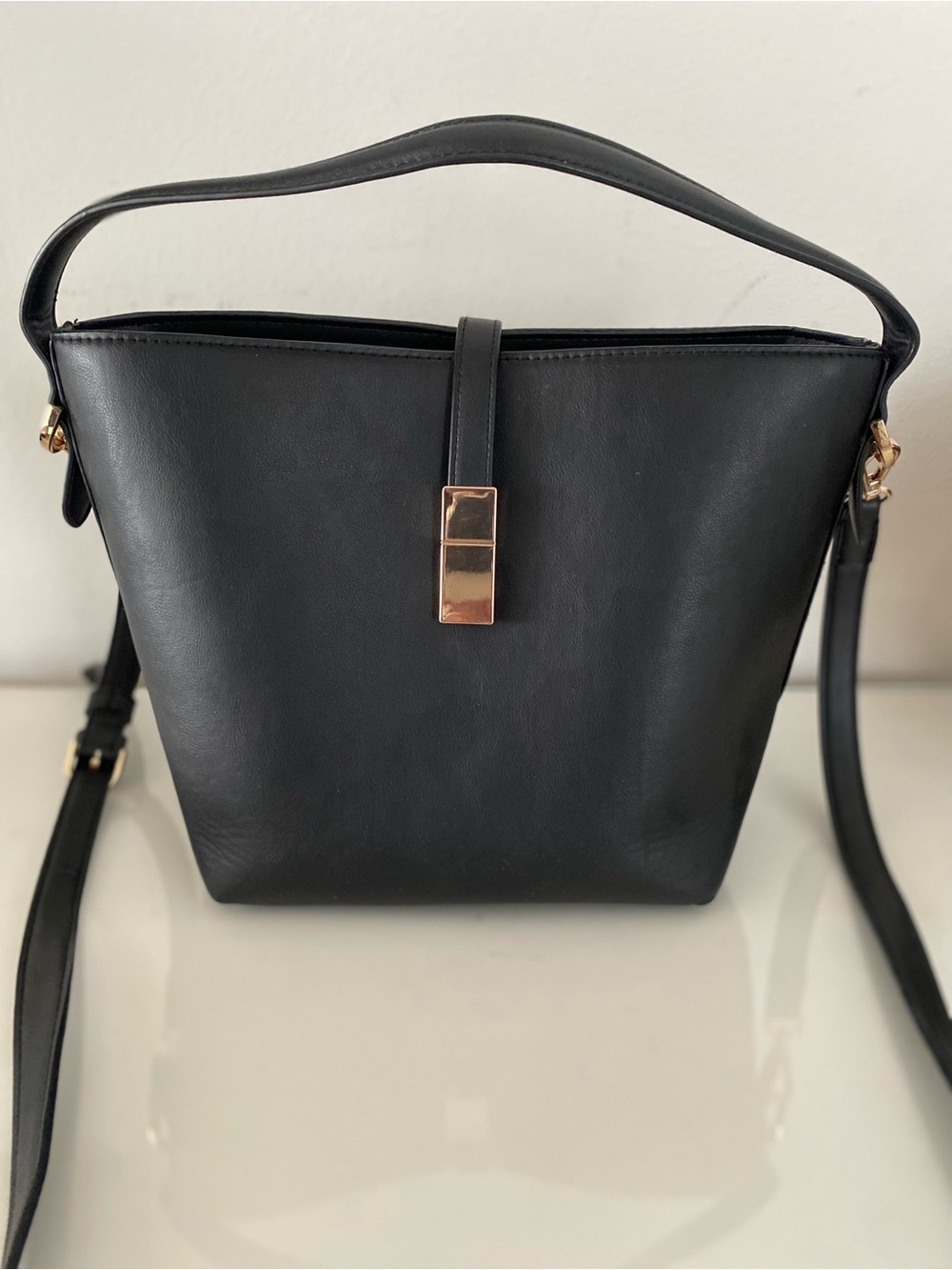 a new day Black Faux-Leather Shoulder Bag with Gold Hardware